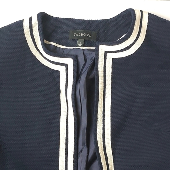 NEW Talbots Blazer Open Front Cotton Navy Blue Size 2 - Picture 2 of 15